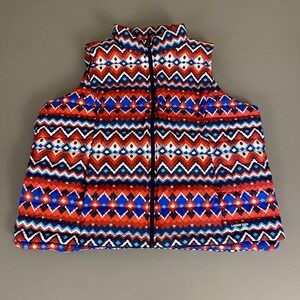 Lands' End Puffer Vest Aztec‎ Print Women's 2X Sleeveless Padded Outerwear